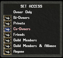 The Access Levels Selection when the Royal Decorator Tool is used for Securing an object in a home.