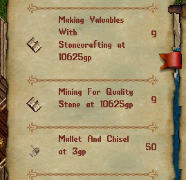 The Stone Crafter's inventory related to the Stone Crafting.