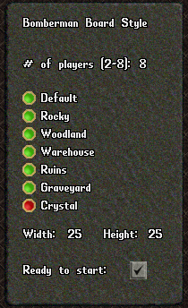 A Ready to Start Bomberman menu.